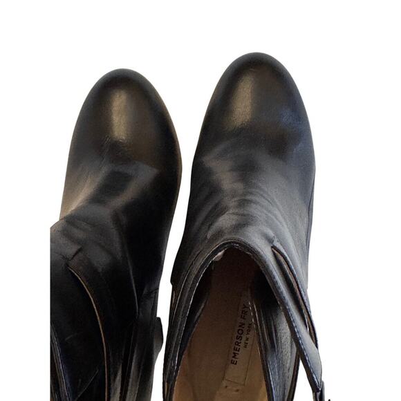 EMERSON FRY Black Leather Strappy Ankle Boots Sz 37 (US 7) - Block Heel Booties - Picture 7 of 9